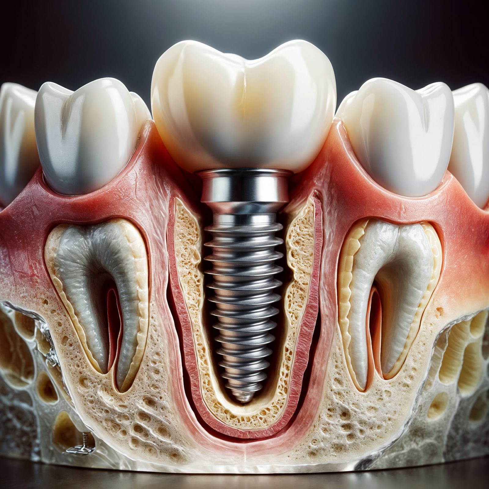 Photorealistic Dental Implant with Crown in Bone Cross-Secti...