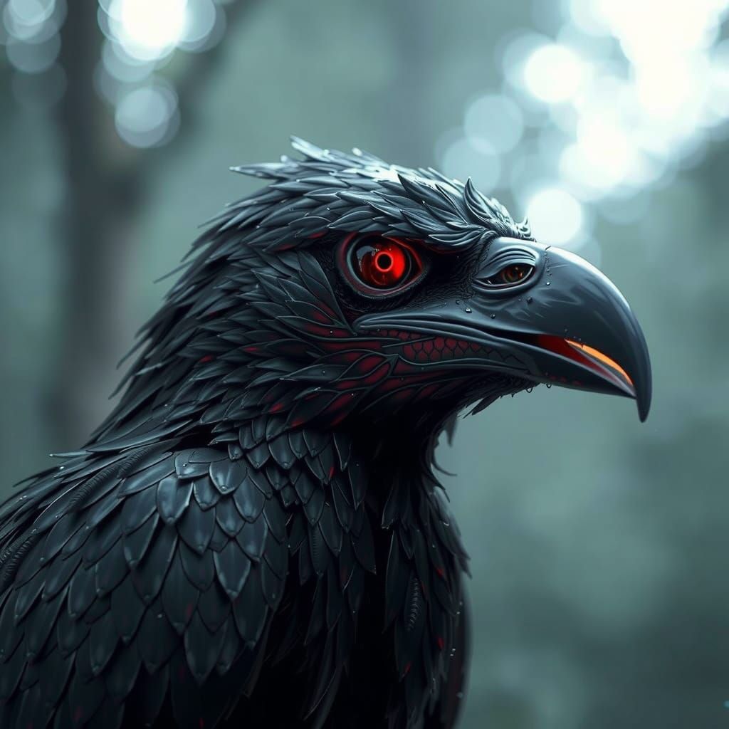 Gothic Raven perches on a Crystal Skull in Neon Splendor