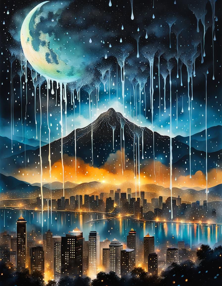 Cosmic Sky Meets Cityscape in Double Exposure