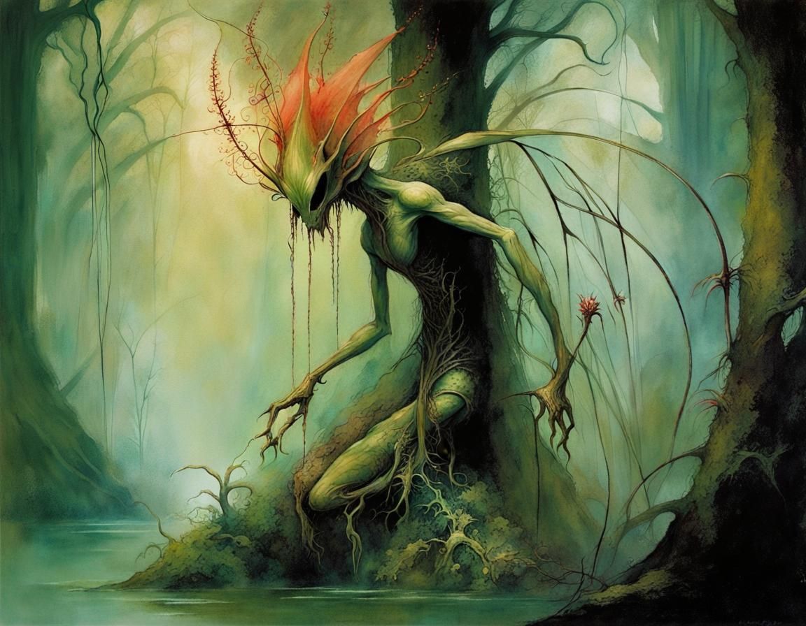 Intricate Floral Alien in Lush Elven Forest