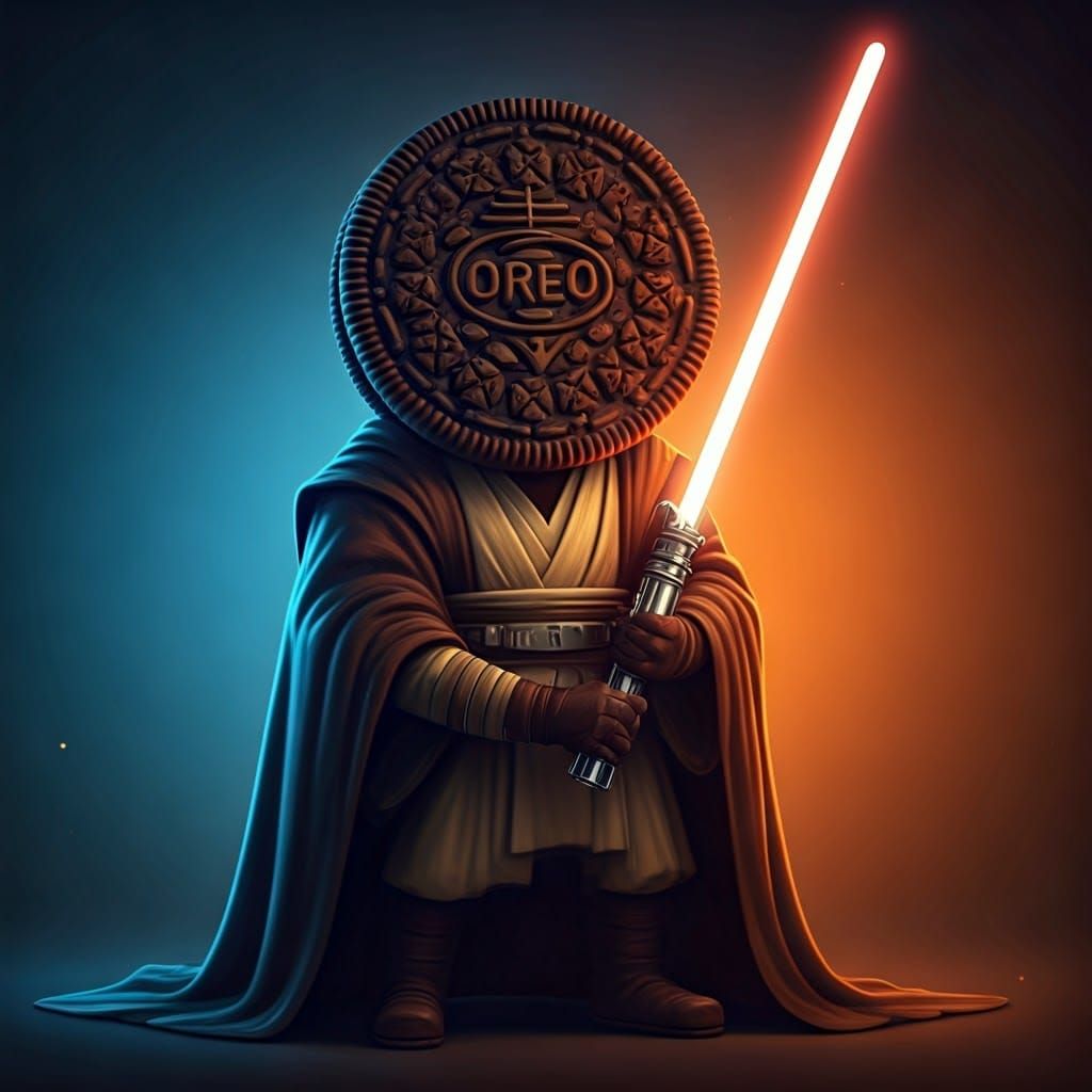 Oreo Cookie Jedi Knight in 3D Rendered Style