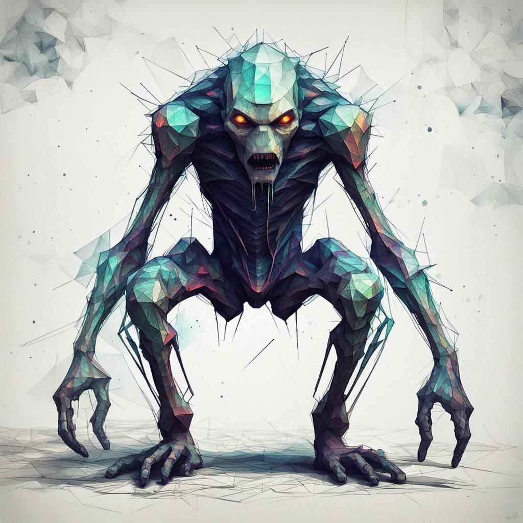 Distressed Low-Poly Creature in Glitch Art Style