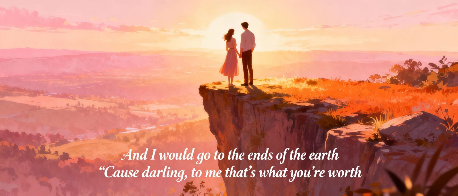 Couple Embracing on Mountaintop at Sunrise