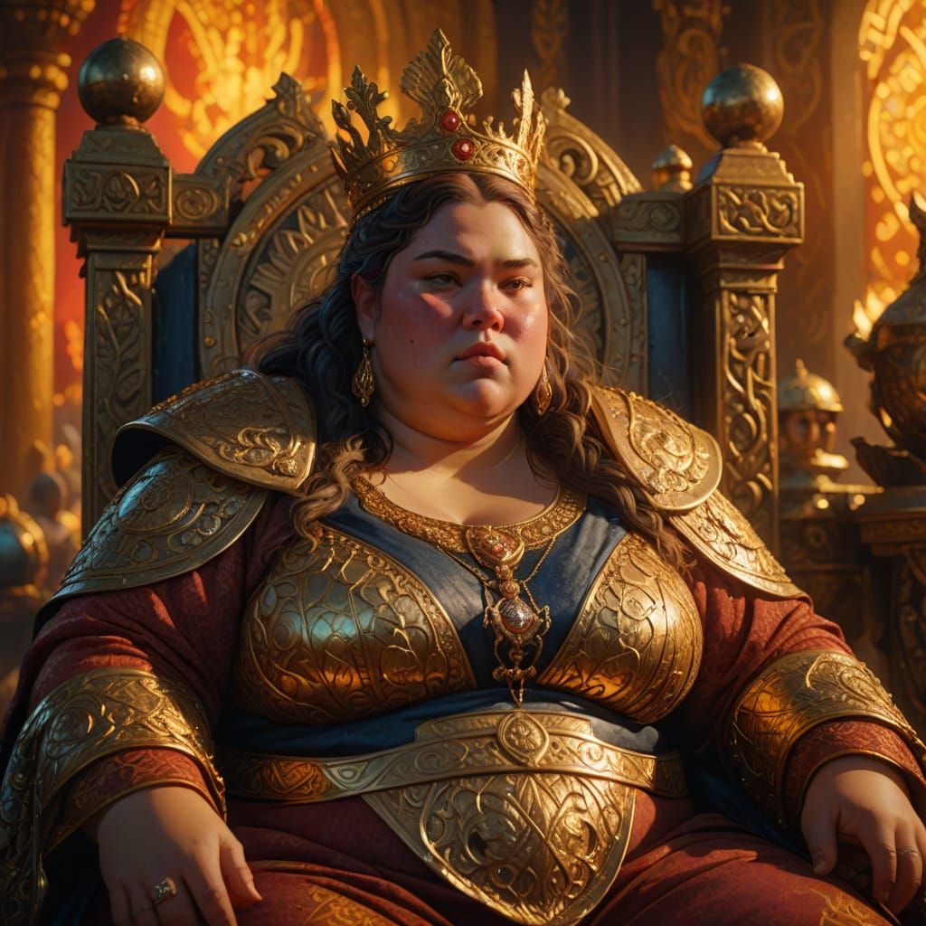 Fantasy Queen on Throne in Oil Painting Style