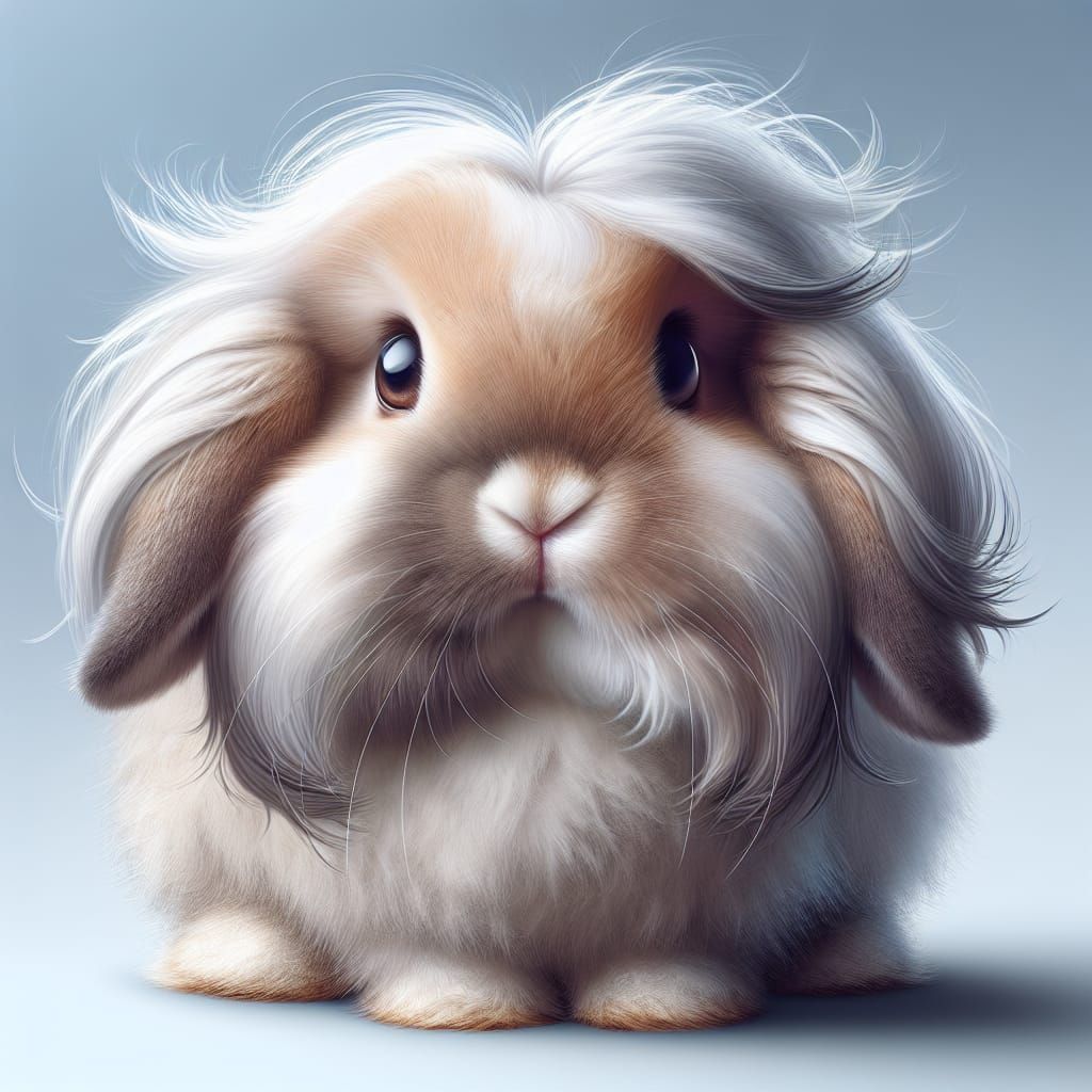 Holland Lop Rabbit with Feathers in Hyperrealism