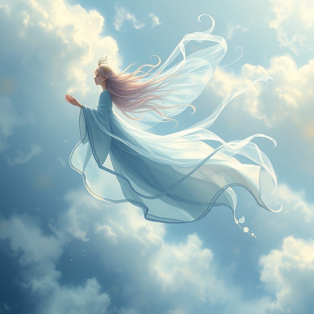 Water Spirit Soaring Through Dreamy Sky as Digital Art