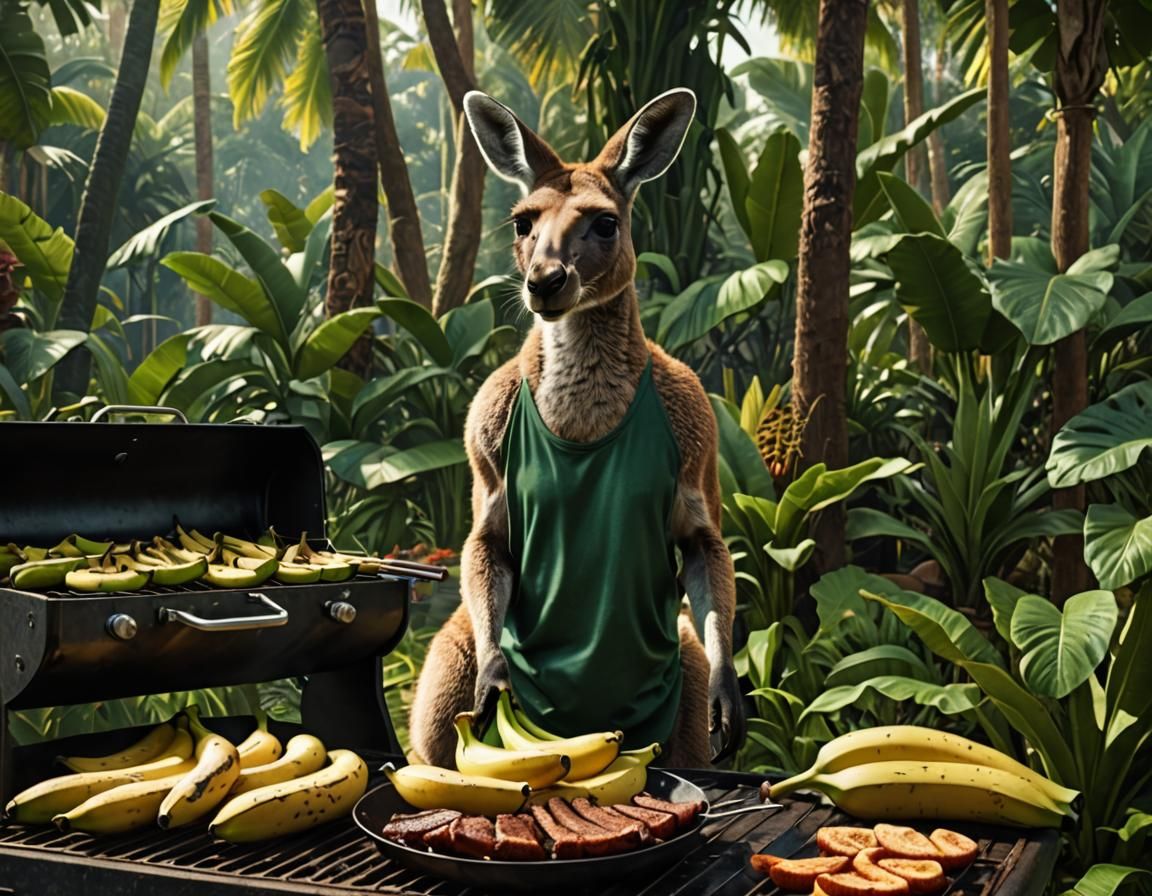 Kangaroo BBQ: Tropical Tanktop and Green Banana
