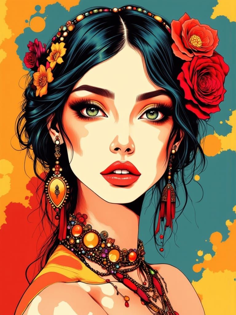 <lora:SD3-5 L:0.75> <lora:Hand Drawn Bohemian:0.4> <lora:Ad70s:0.5> Flat color, color blocking, single line drawing, hig...