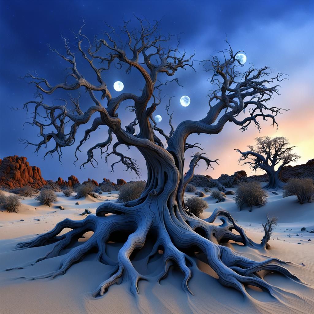 Surreal Desert Landscape with LED Lights