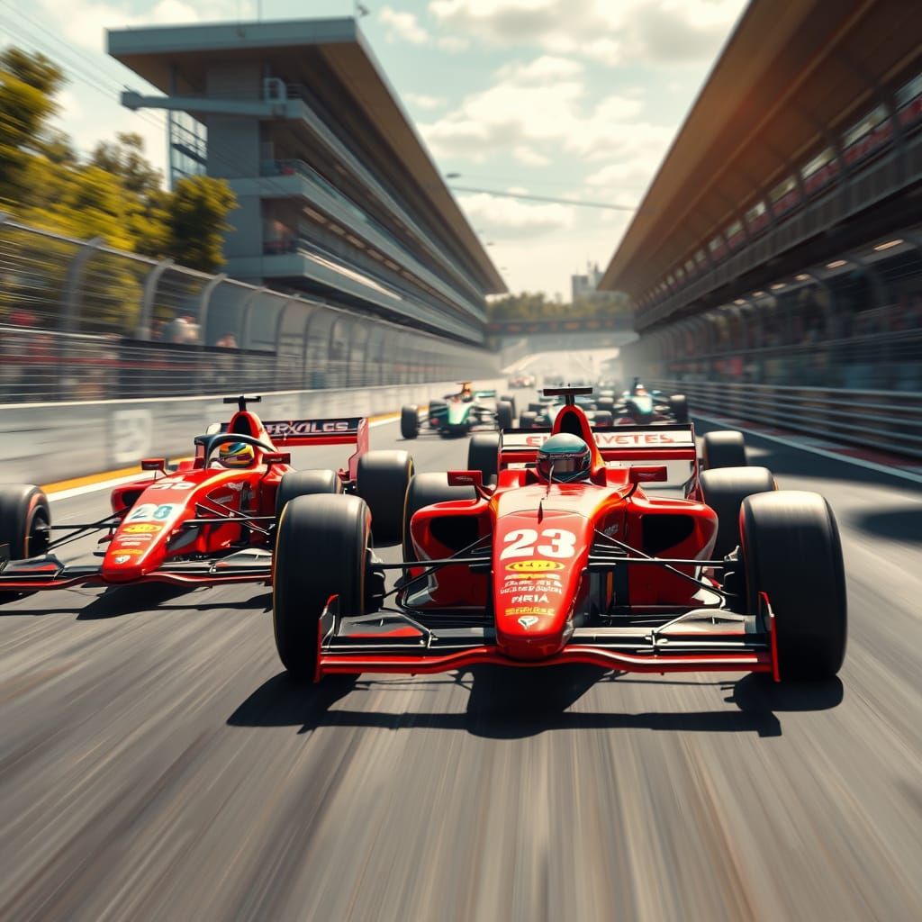 F1 Race Cars Speeding on Asphalt Track