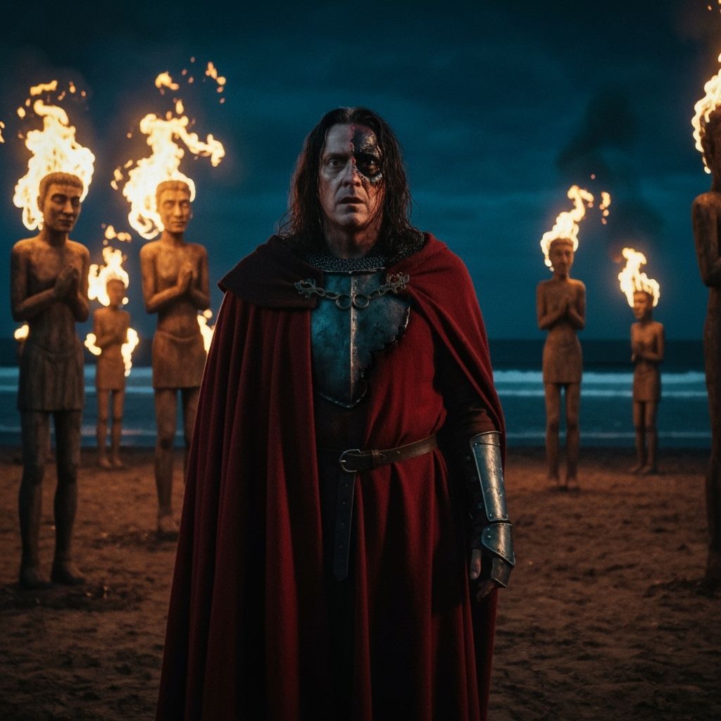 Burning Knight on Shore with Fearful Eyes