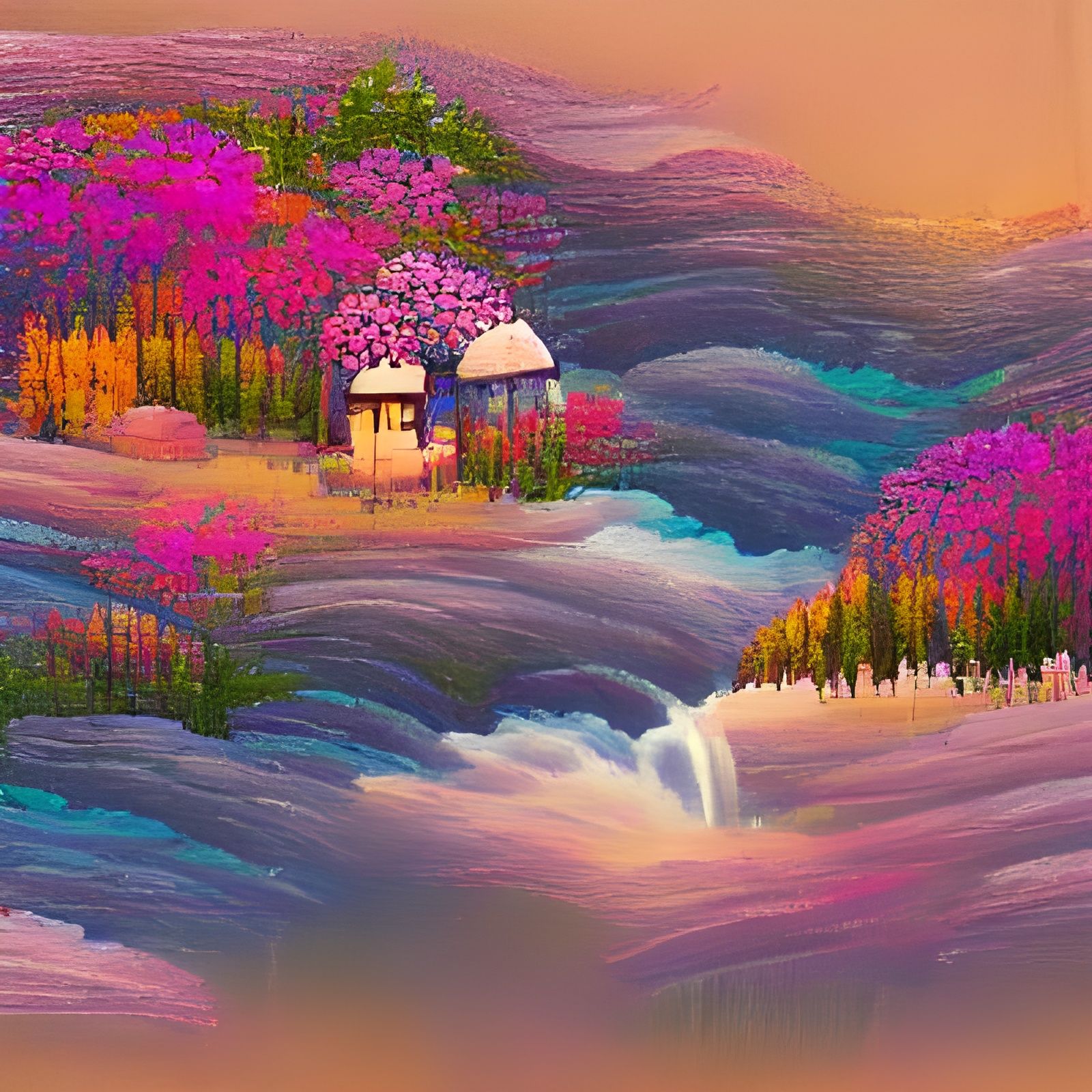 Psychedelic Fantasy Forest with Sunset