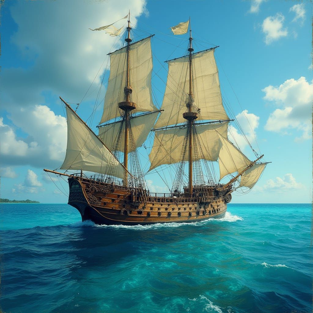 Majestic 15th Century Sailing Vessel in Turquoise Caribbean ...