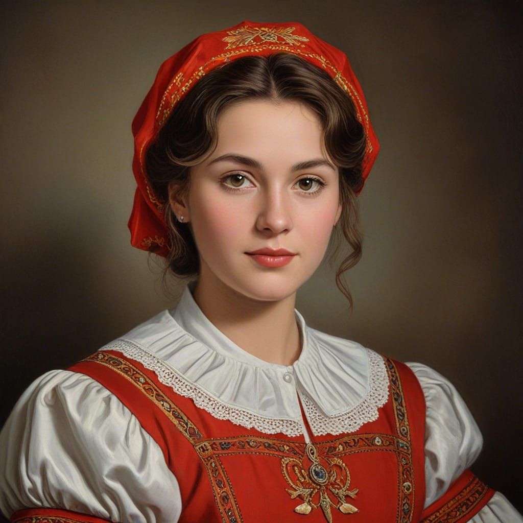 East German Woman Portrait in Rubens Oil Painting Style