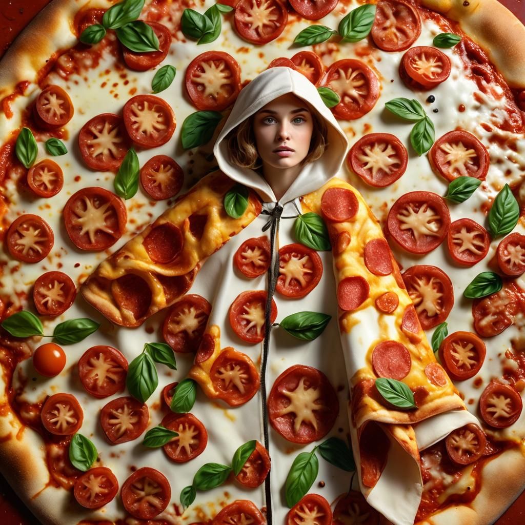 Tomato in Pizza Cloak: Surreal Hyperrealistic Fashion