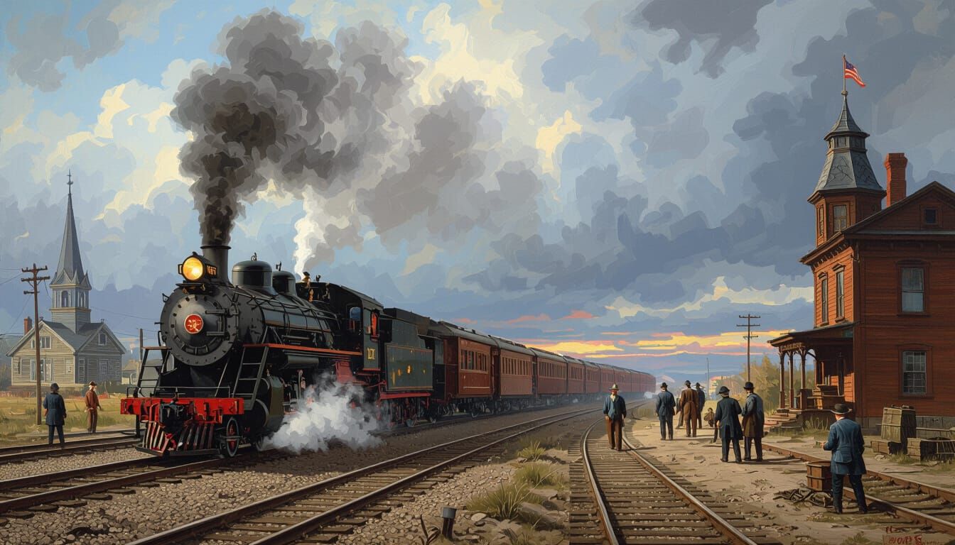 Denver Railroad Construction Era: Steam Trains & Surreal Sky