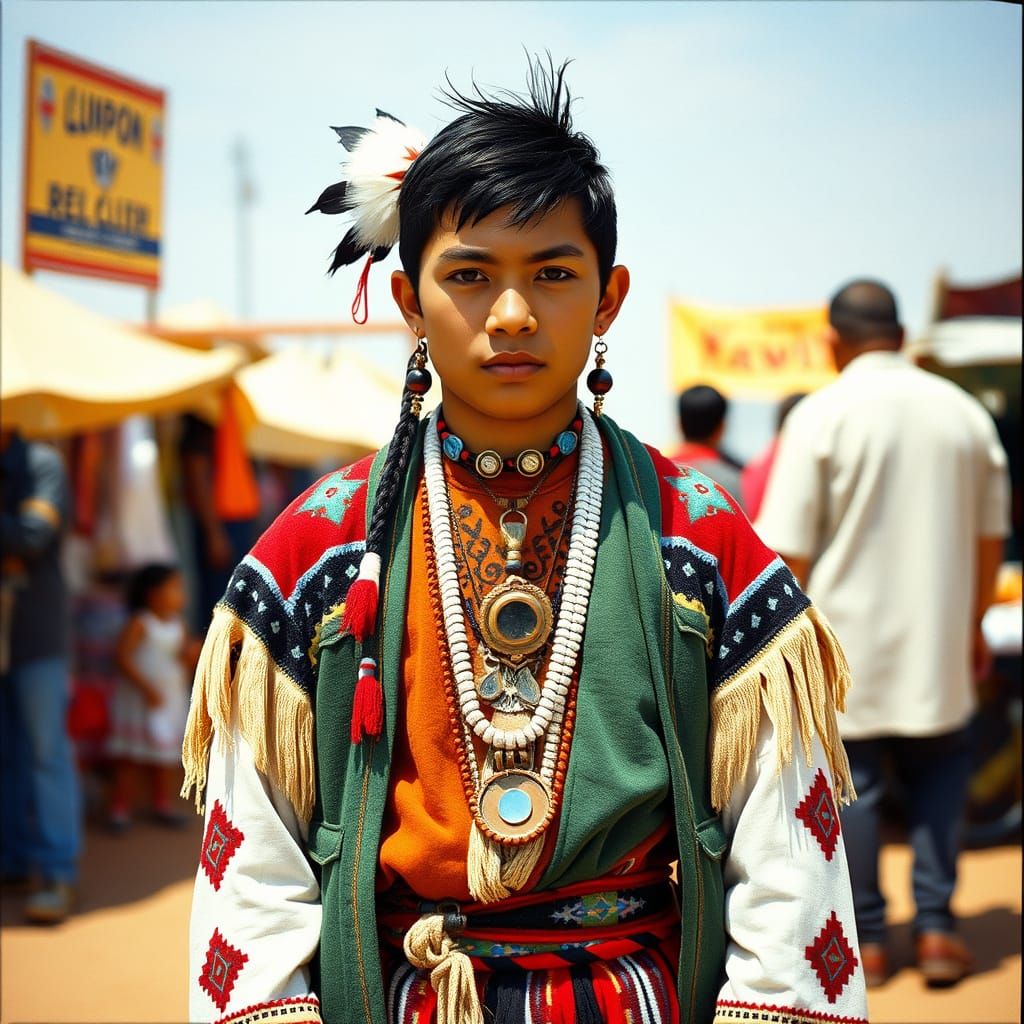 Navajo Youth Pride at the Market in Native American Style