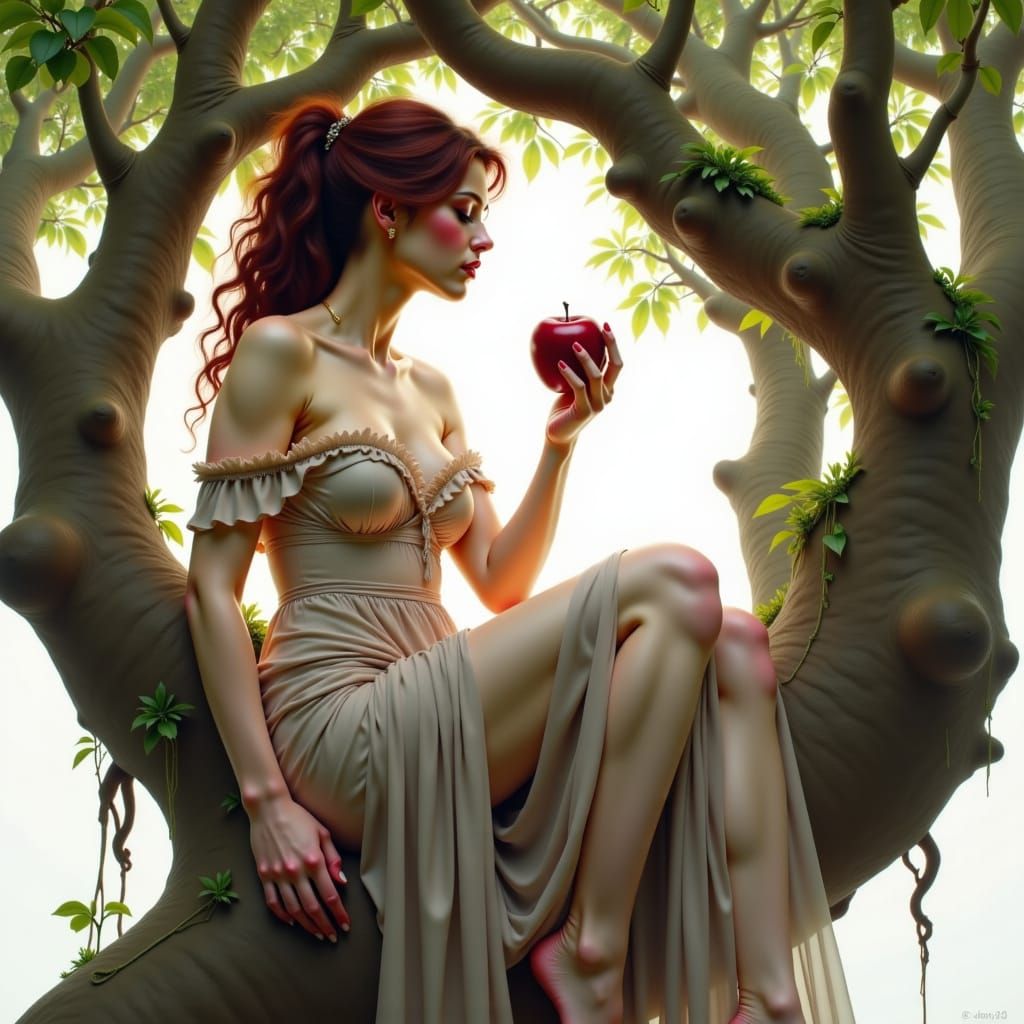 Eve Tempted by Serpent with Apple, Frazetta Style