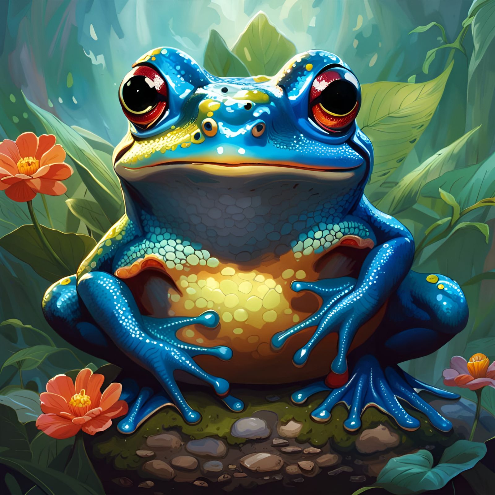 Adorable Cerulean Frog Portrait in Chibi Style