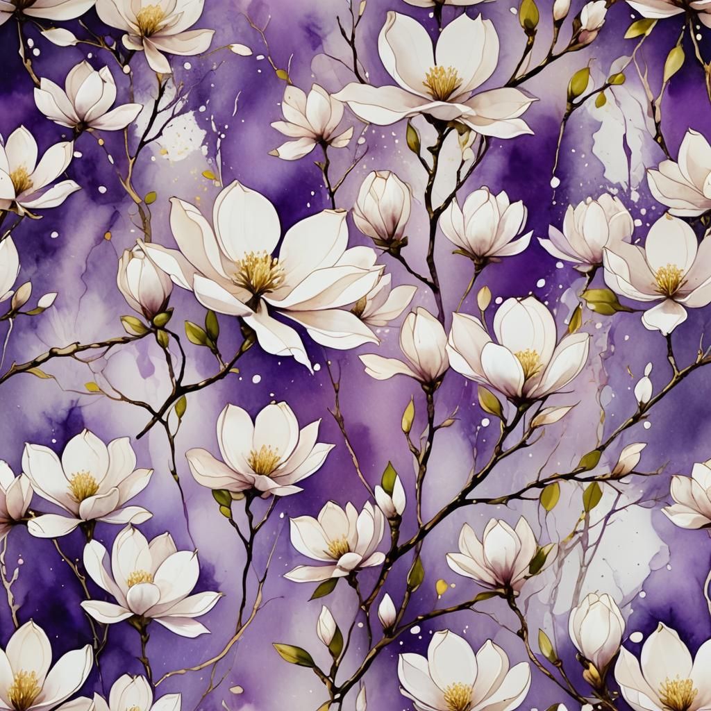 Abstract Alcohol ink splatter, Abstract White and Light Viol...