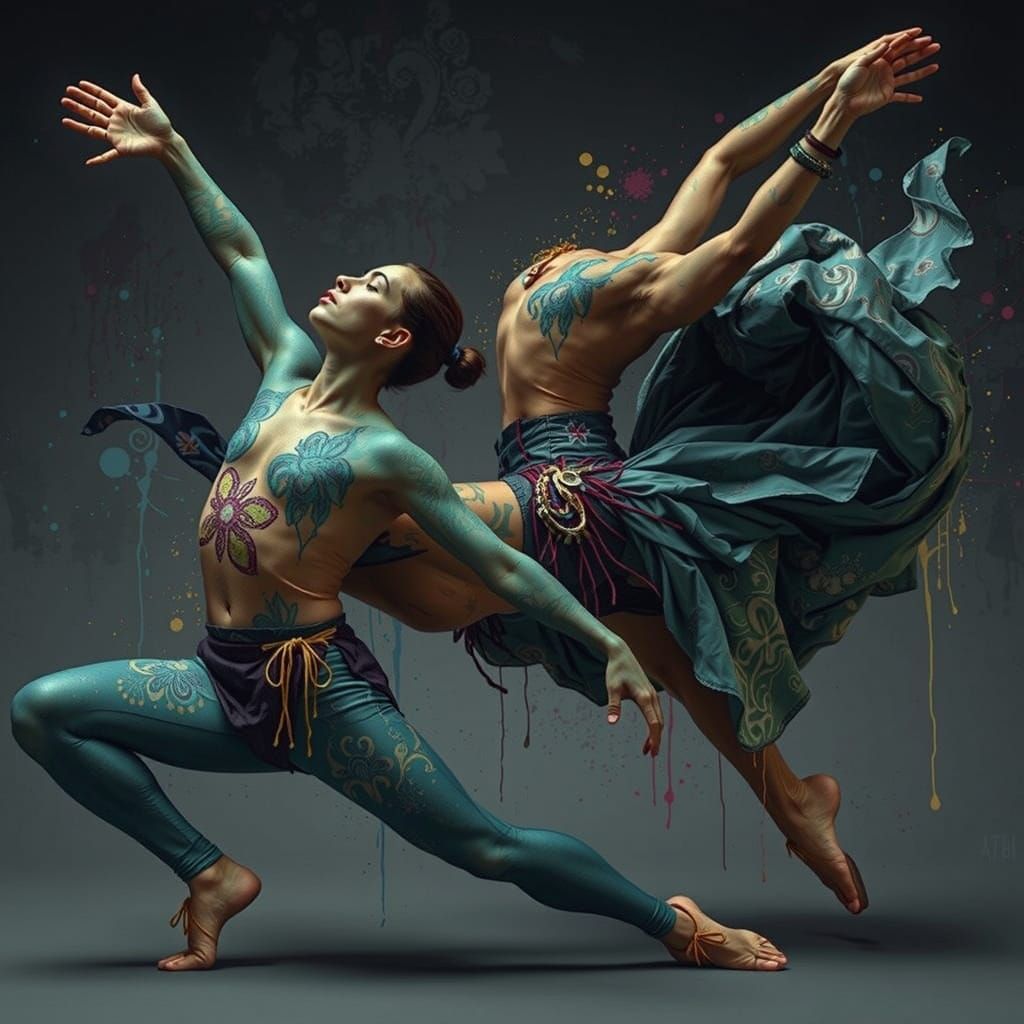 Dancer Amidst Polychromatic Street Art