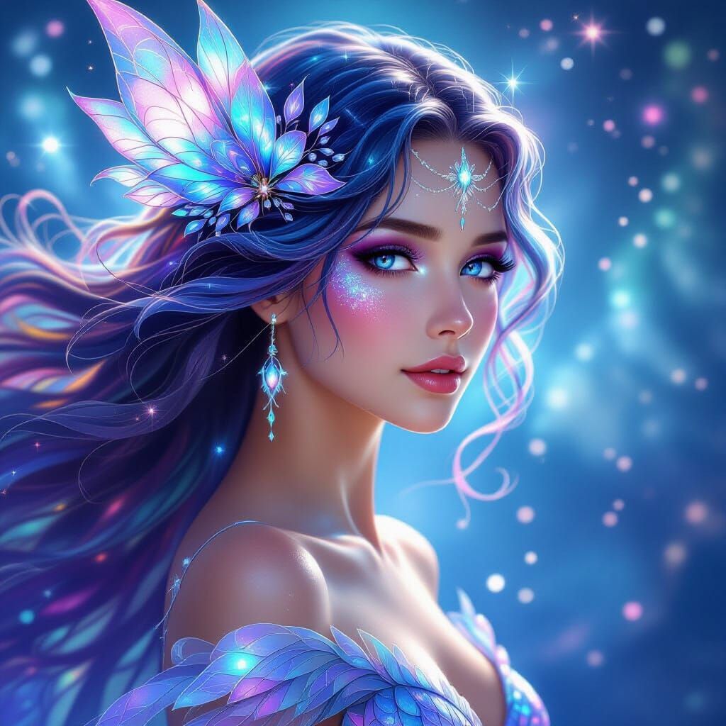 Majestic Mermaid in Nebula, Digital Painting Style