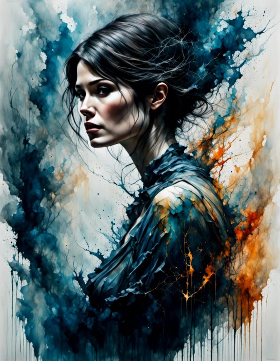 Beautiful Sorceress Portrait with Smoke, Watercolour Style