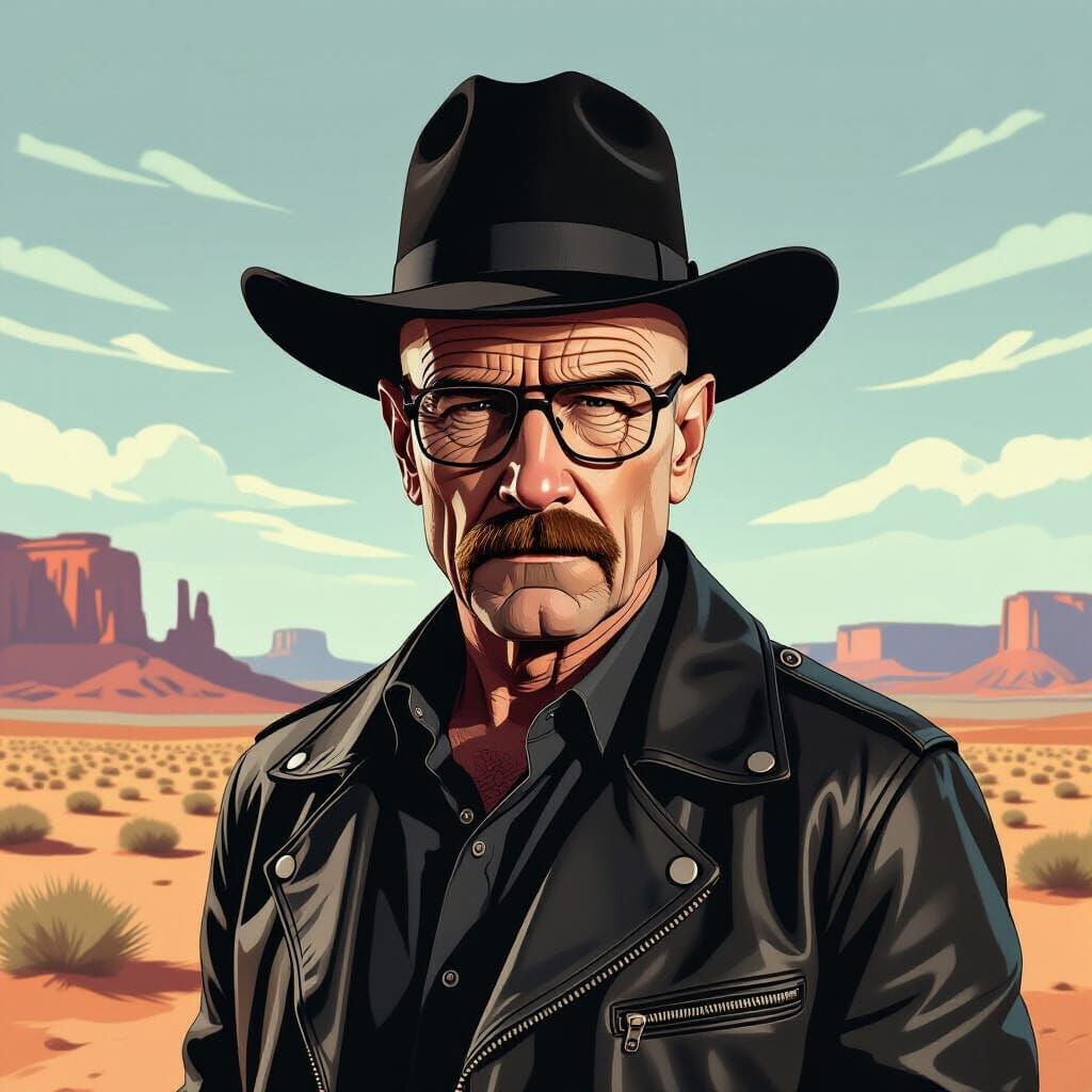 Walter White in Noir Desert Landscape
