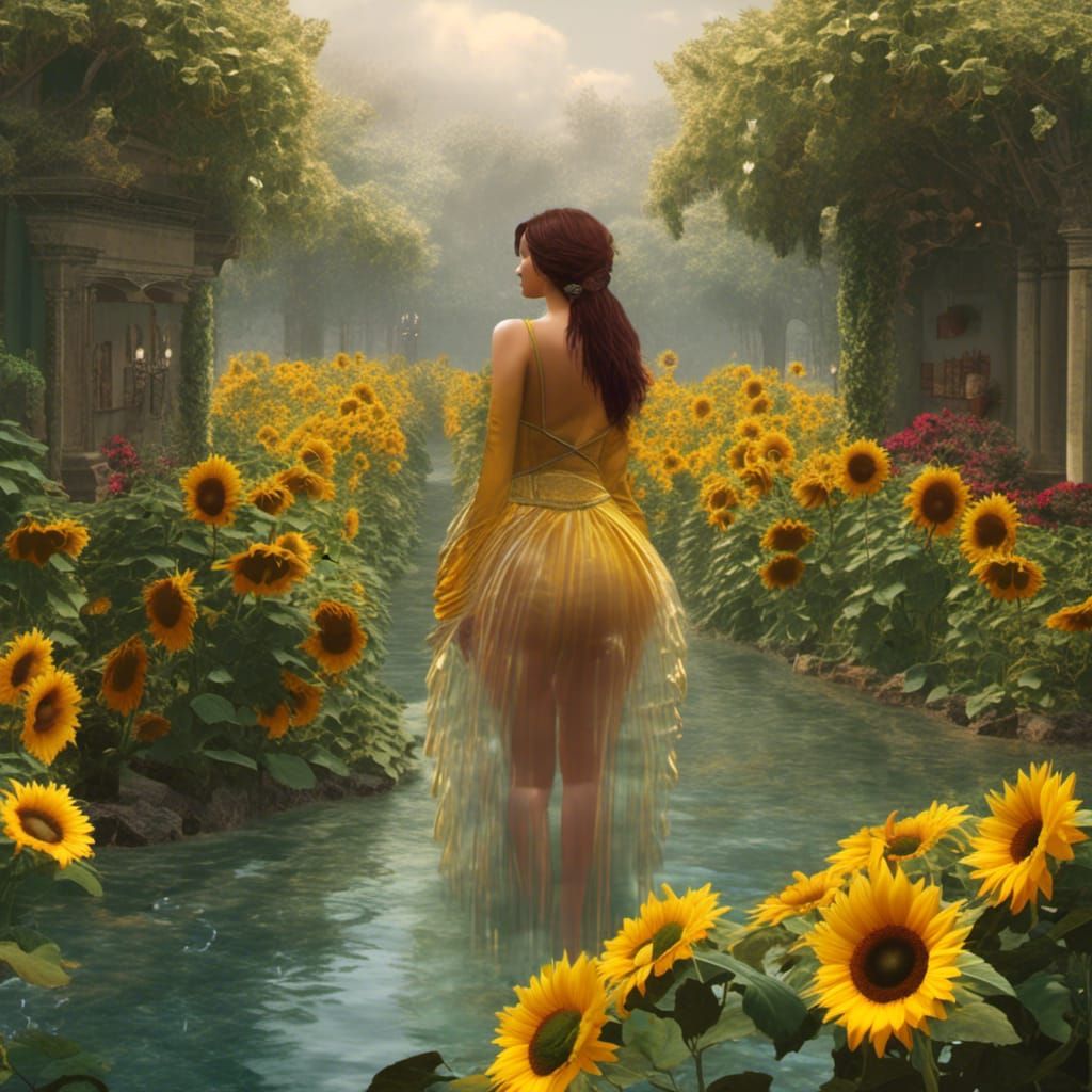 Sunflower in Glass Orb: Hyperrealistic Splash Art