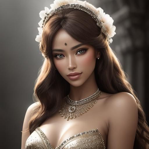 Sensual Tanned Woman in White Bikini, Hyperrealistic