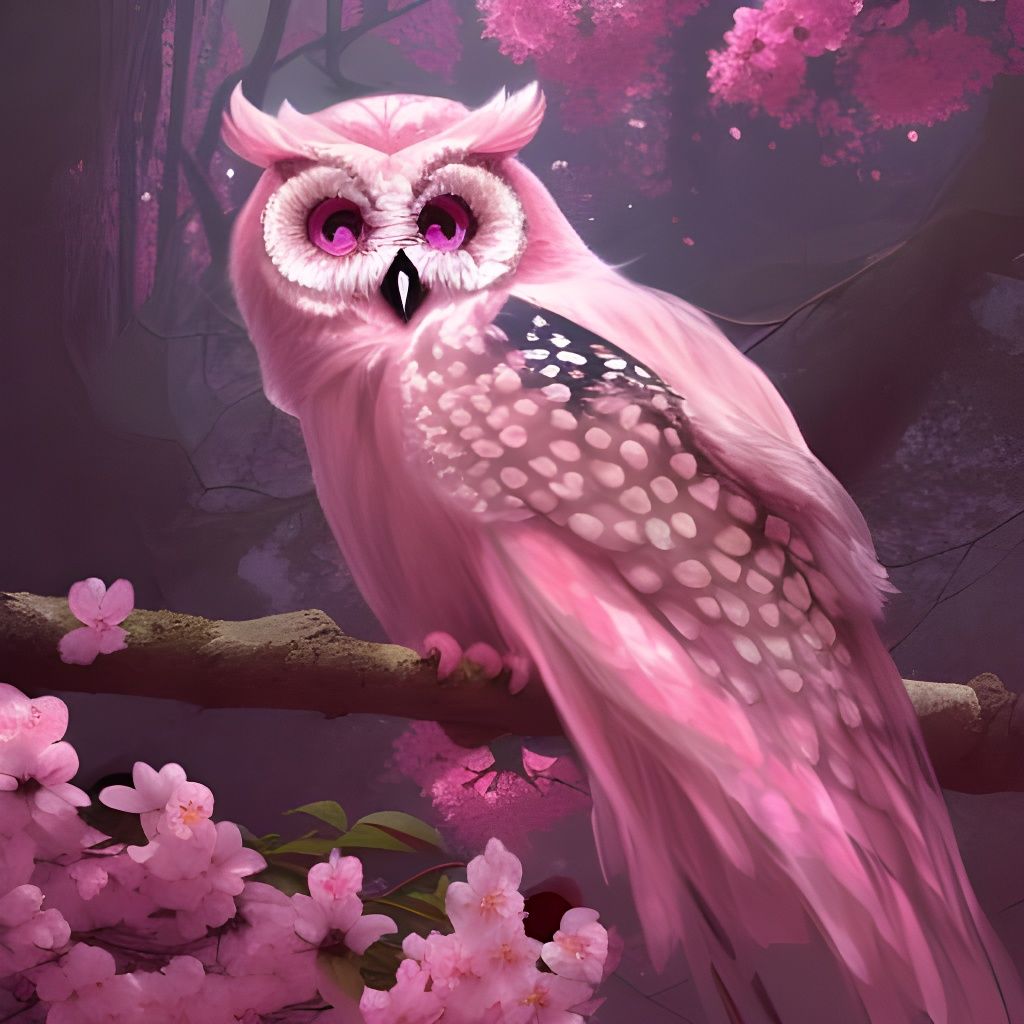 Cherry Blossom Owl Concept Art in Pink and Blue