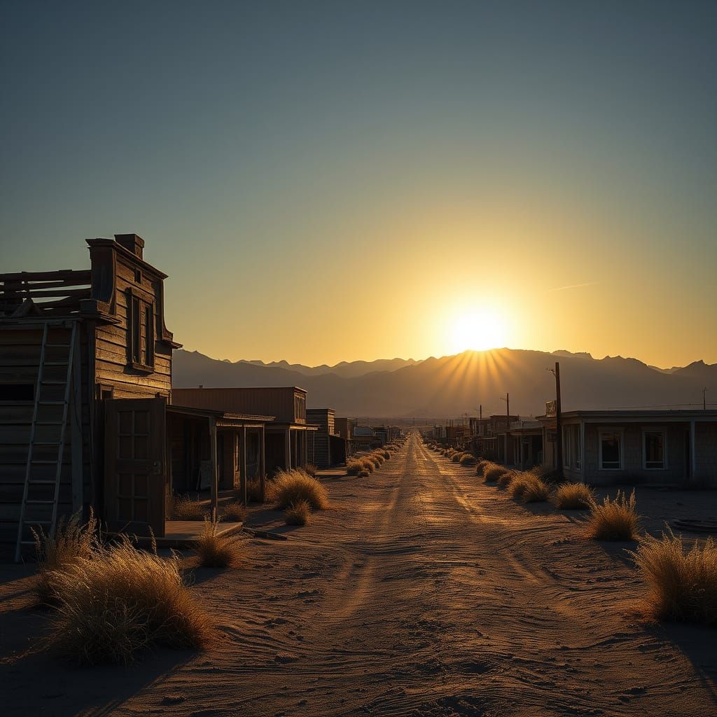 Desert Ghost Town at Sunset
