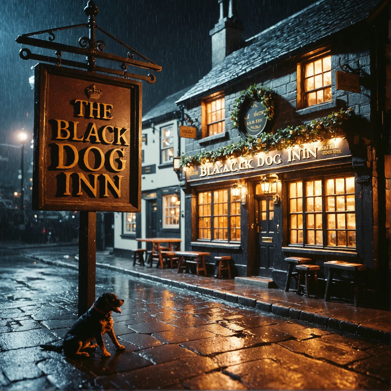 Rainy Night at The Black Dog Inn in Claymation Style