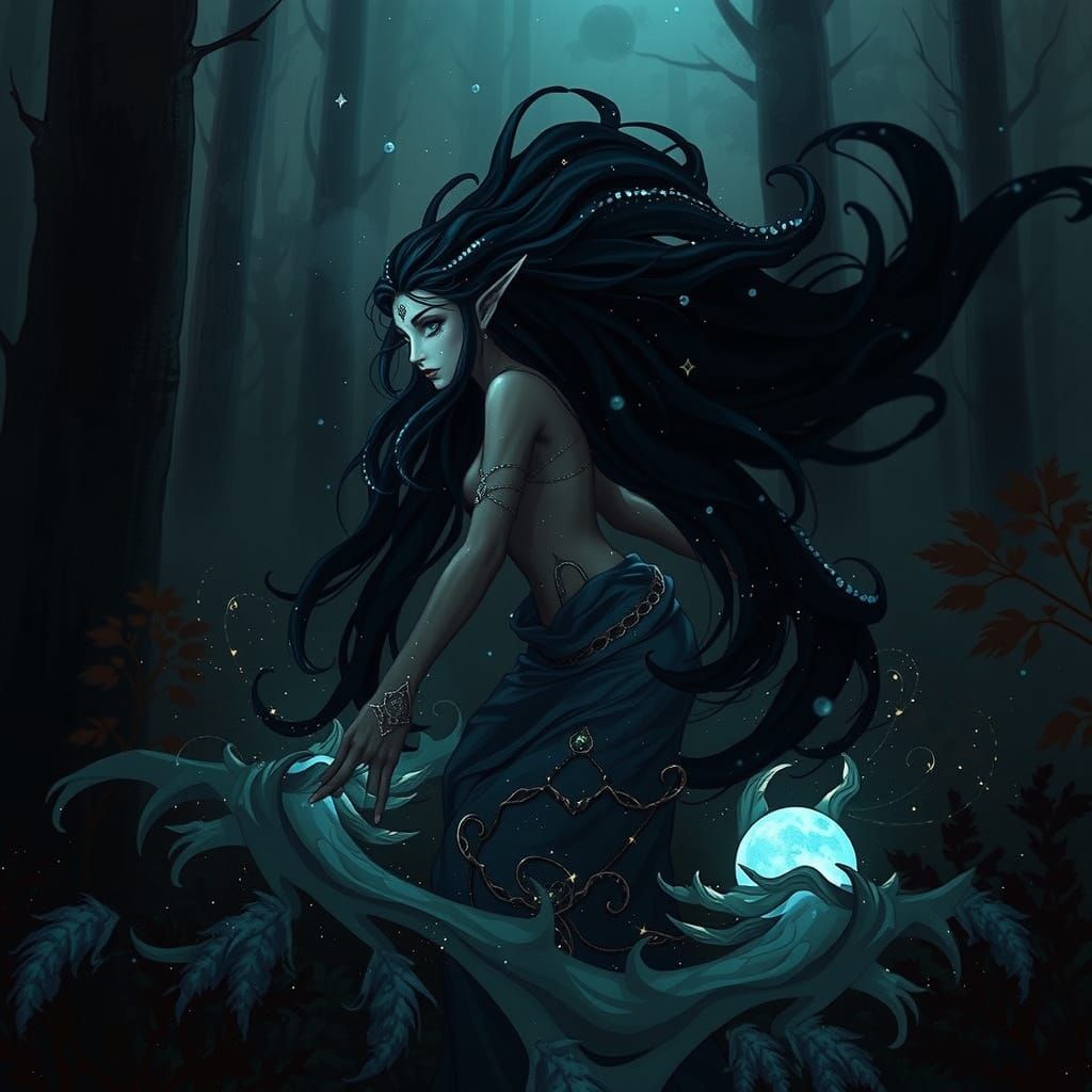 Luminous Moon Goddess in Dreamy, Whimsical Fantasy Landscape