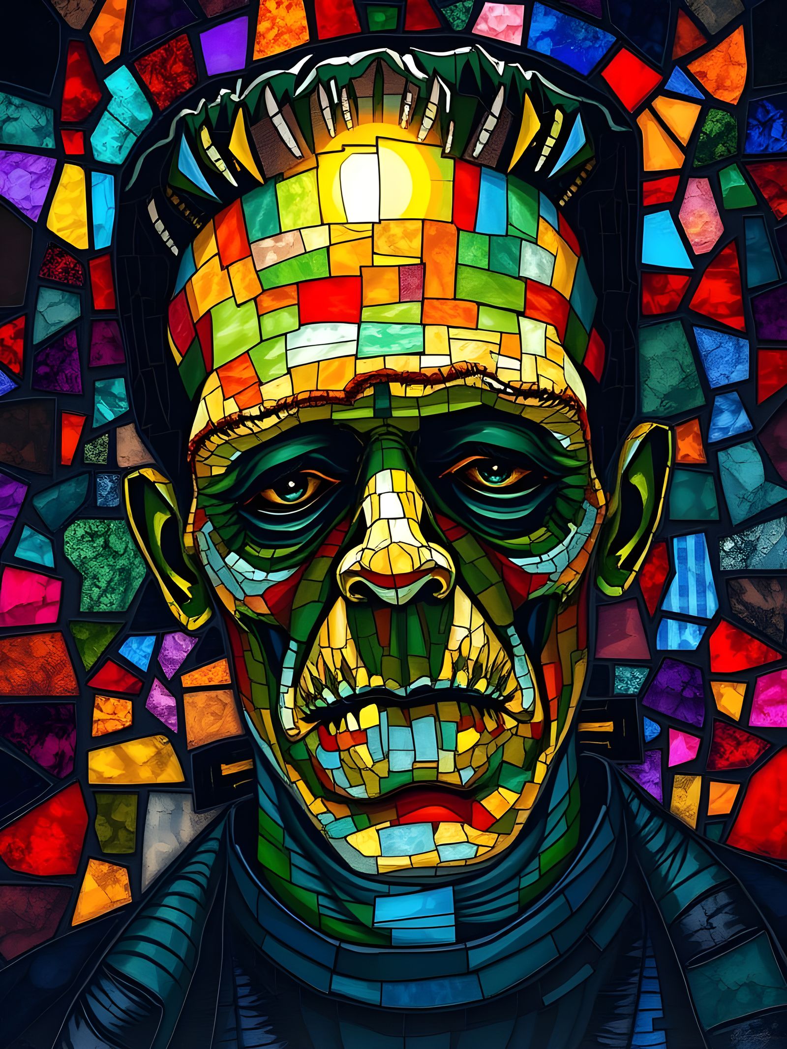 Gothic Frankenstein Mosaic in Shimmering Glass
