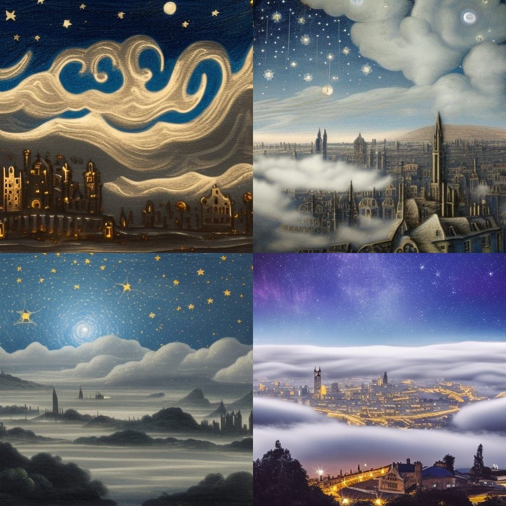 Victorian Silver City Floating in Starry Sky