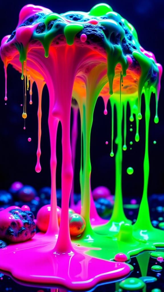 Vibrant Neon Slime World with Cascading Money