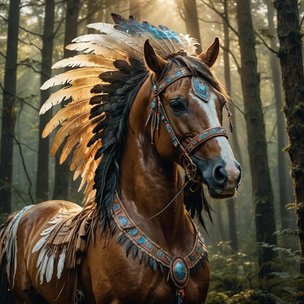 Majestic Horse in Mystical Woodland: Digital Art