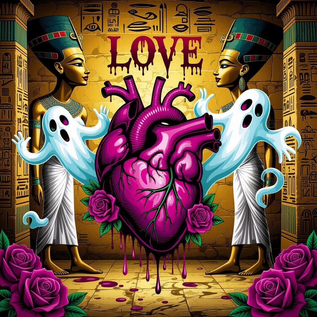 Haunted Heart Graffiti with Nefertiti and Roses