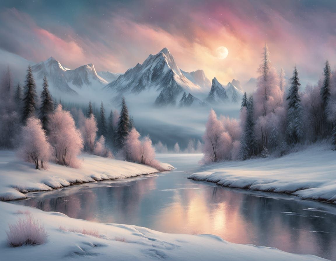 Serene Winter Wonderland in Soft Pastel Hues