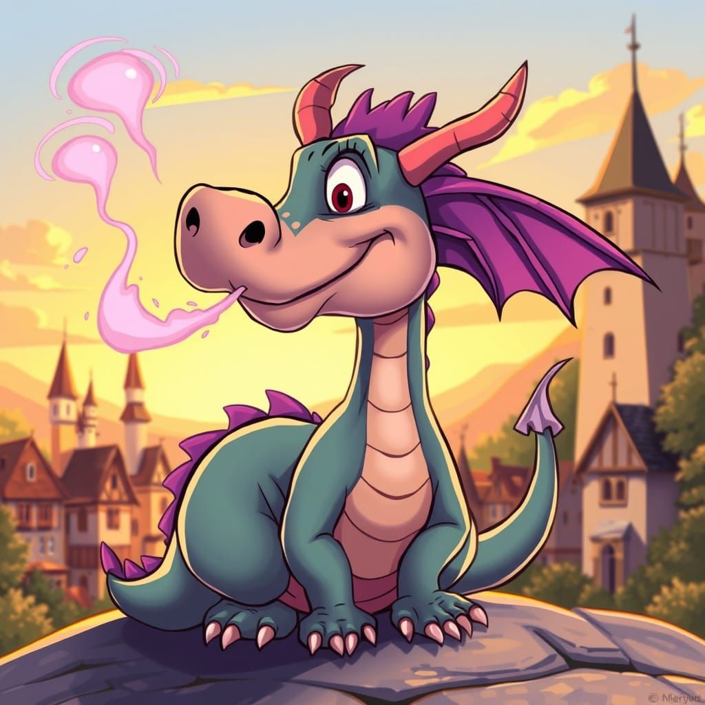 Whimsical Dragon Caricature in Cartoon Style