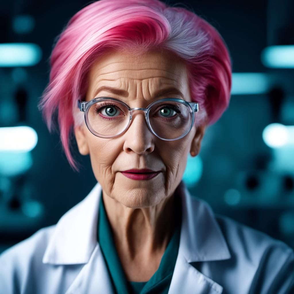 Hyperrealistic Portrait of an Elderly Scientist in Lab