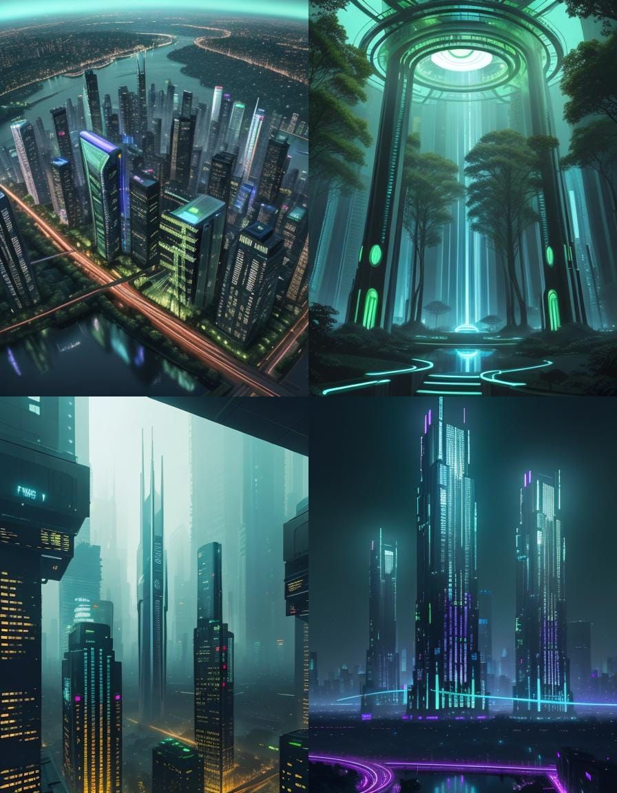 Futuristic Cityscape with Nature and Technology