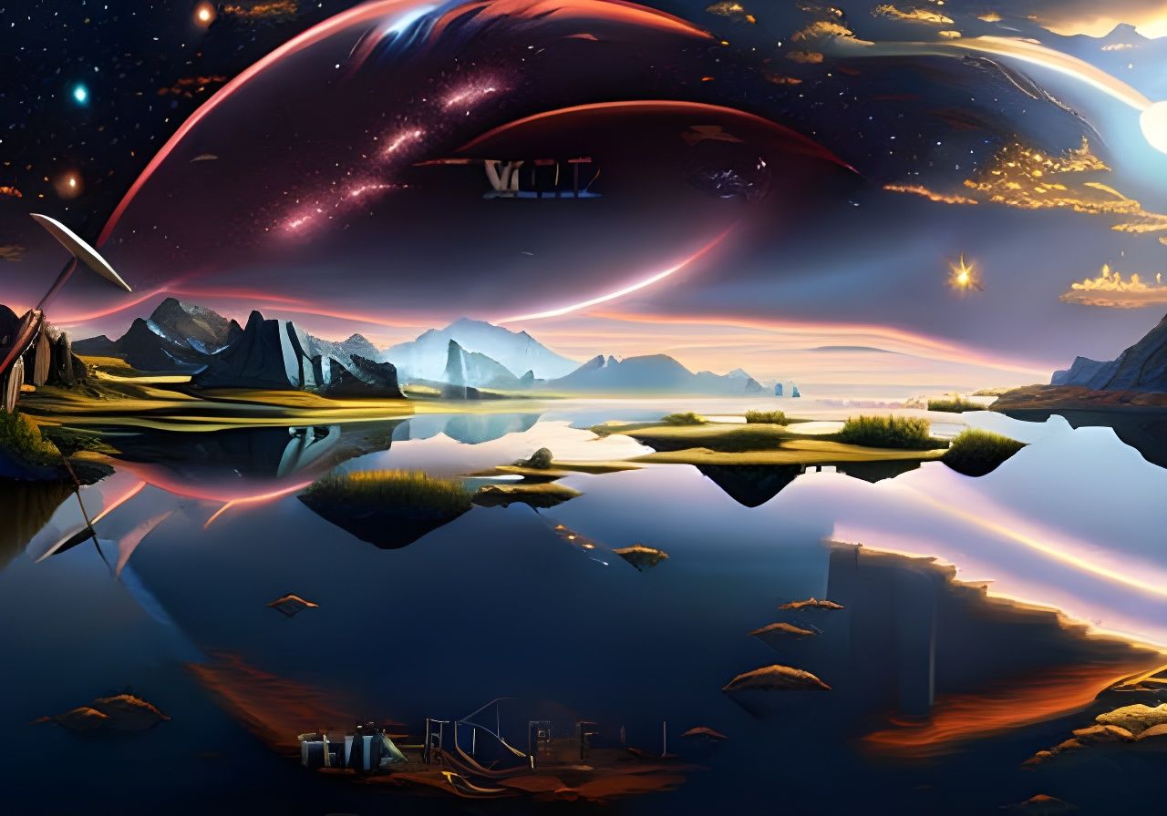 Cosmic Judgement Day Reflected in Lake: Hyperrealism