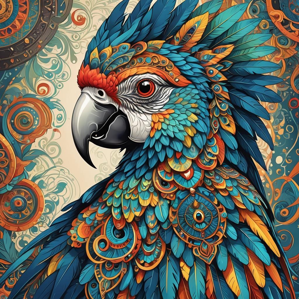 Surreal Pirate Art: Colorful Parrot Digital Illustration