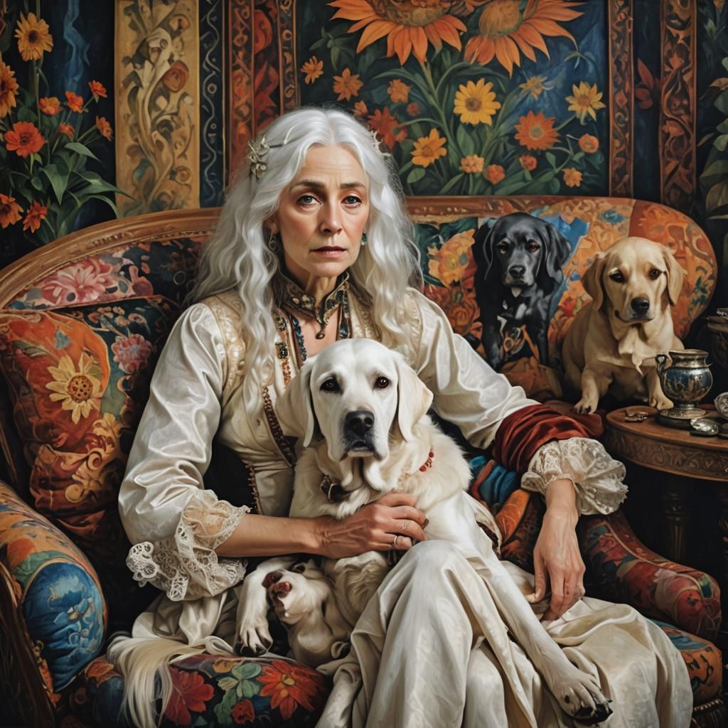Woman with Labrador in Surrealist Style