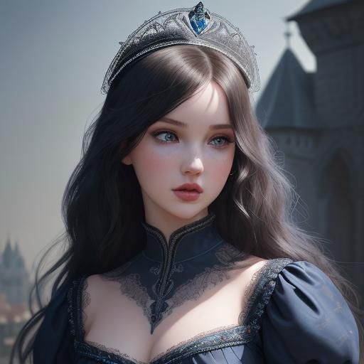 Ethereal Princess in Medieval Castle, Digital Art