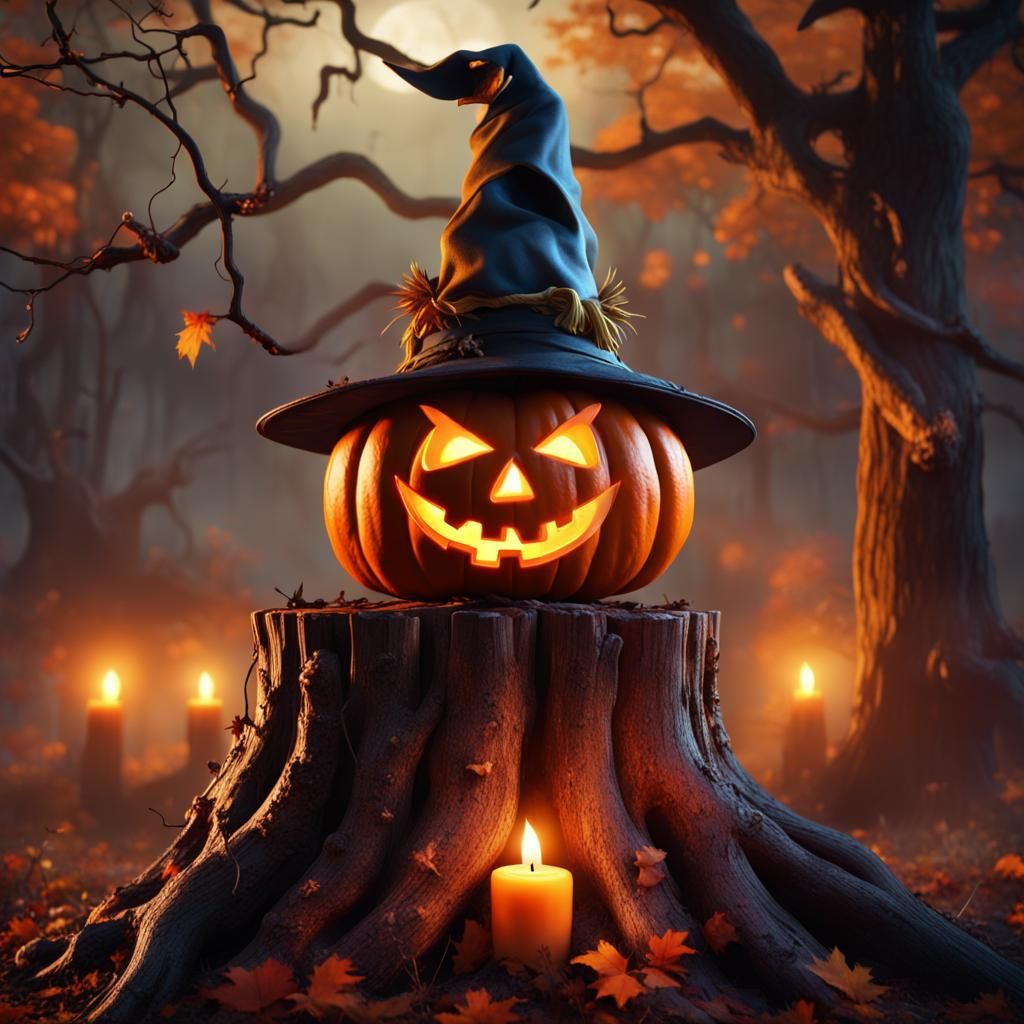 Halloween Pumpkin on Stump: Fantasy Concept Art