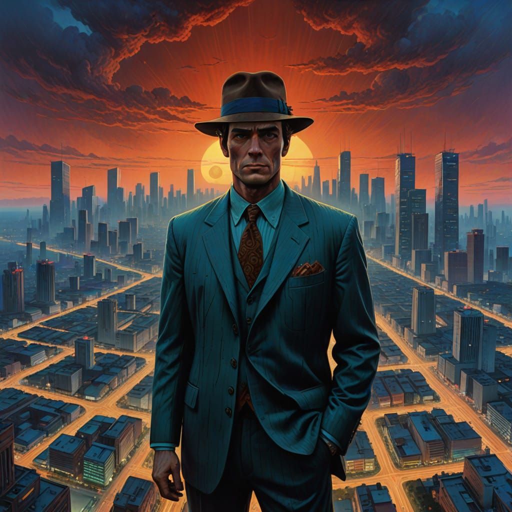 Heroic Ace Ventura in Vibrant, Dreamlike Miami Cityscape