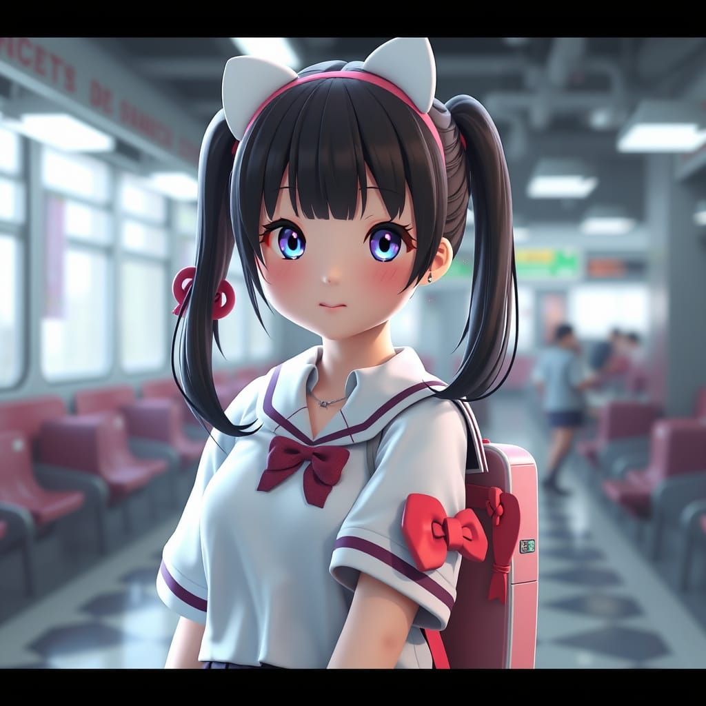 Anime School Girl Meets Hello Kitty in 8K Resolution